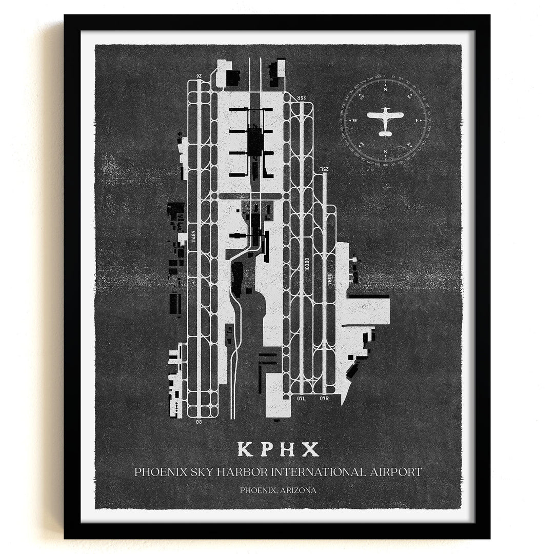 PHX Airport Map, Vintage Style, Phoenix Sky Harbor International Airport Print