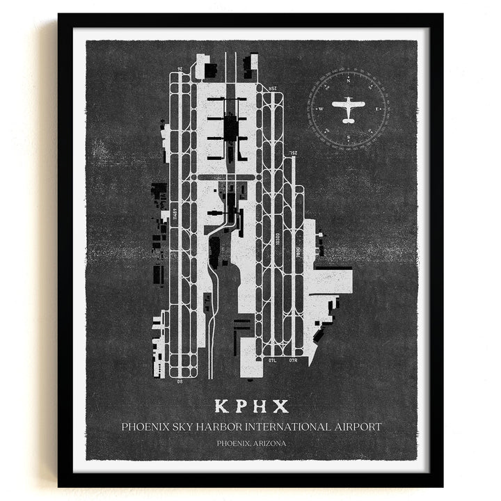 PHX Airport Map, Vintage Style, Phoenix Sky Harbor International Airport Print