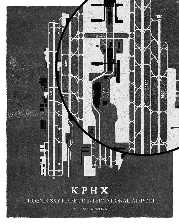 PHX Airport Map, Vintage Style, Phoenix Sky Harbor International Airport Print