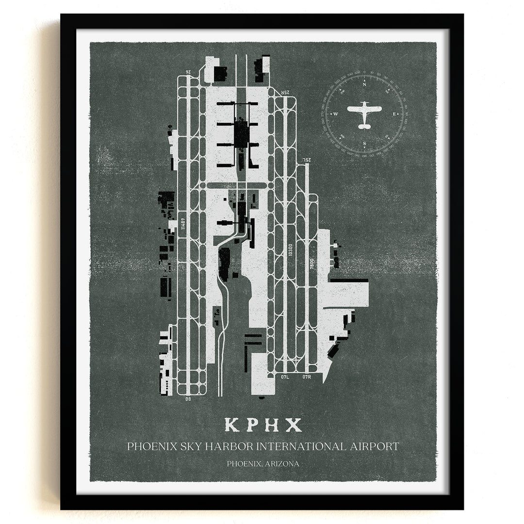 PHX Airport Map, Vintage Style, Phoenix Sky Harbor International Airport Print