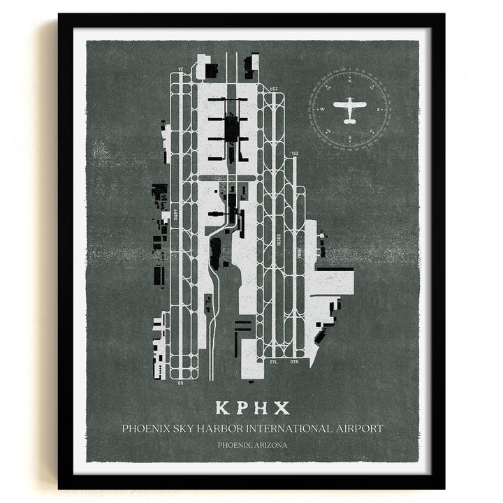 PHX Airport Map, Vintage Style, Phoenix Sky Harbor International Airport Print