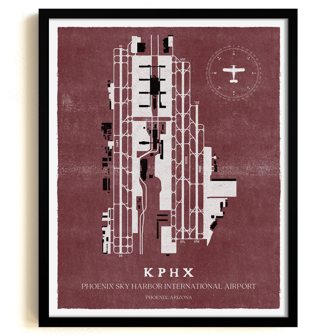 PHX Airport Map, Vintage Style, Phoenix Sky Harbor International Airport Print