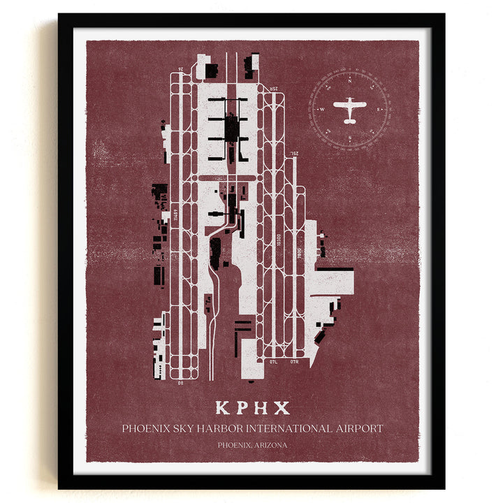 PHX Airport Map, Vintage Style, Phoenix Sky Harbor International Airport Print