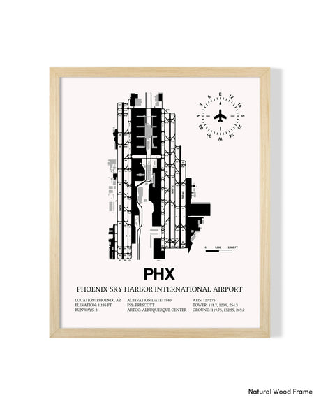 Detailed Airport Map of Phoenix Sky Harbor International Airport (PHX) in White with a Natural Frame