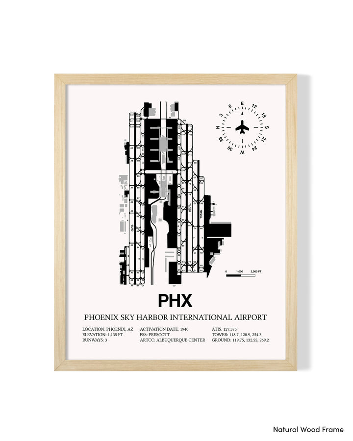 Detailed Airport Map of Phoenix Sky Harbor International Airport (PHX) in White with a Natural Frame