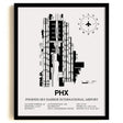 Framed Detailed Airport Map of Phoenix Sky Harbor International Airport (PHX) in White with a Black Frame
