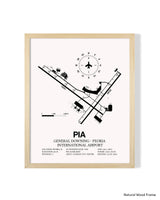 Detailed Airport Map of General Downing - Peoria International Airport (PIA) in White with a Natural Frame