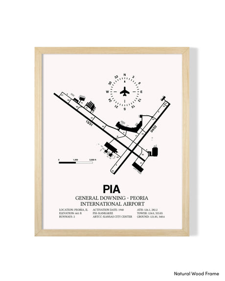 Detailed Airport Map of General Downing - Peoria International Airport (PIA) in White with a Natural Frame