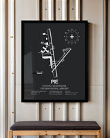Framed Detailed Airport Map of St Pete-Clearwater International Airport (PIE) in Gray with a Black Frame