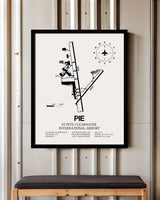 Framed Detailed Airport Map of St Pete-Clearwater International Airport (PIE) in White with a Black Frame