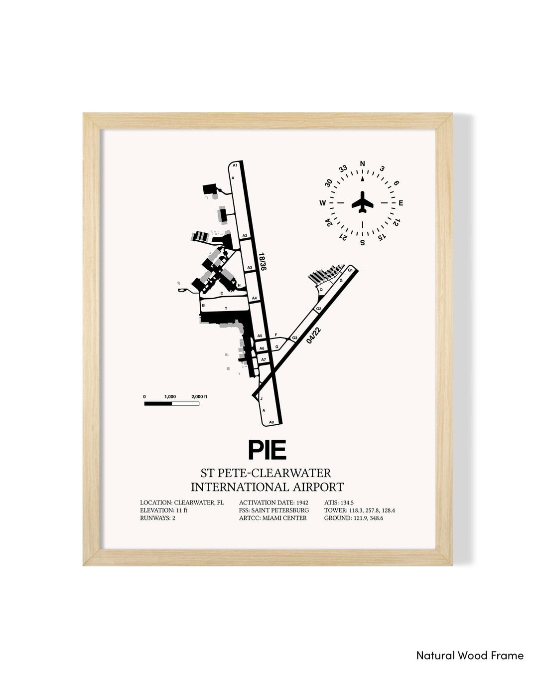 Detailed Airport Map of St Pete-Clearwater International Airport (PIE) in White with a Natural Frame