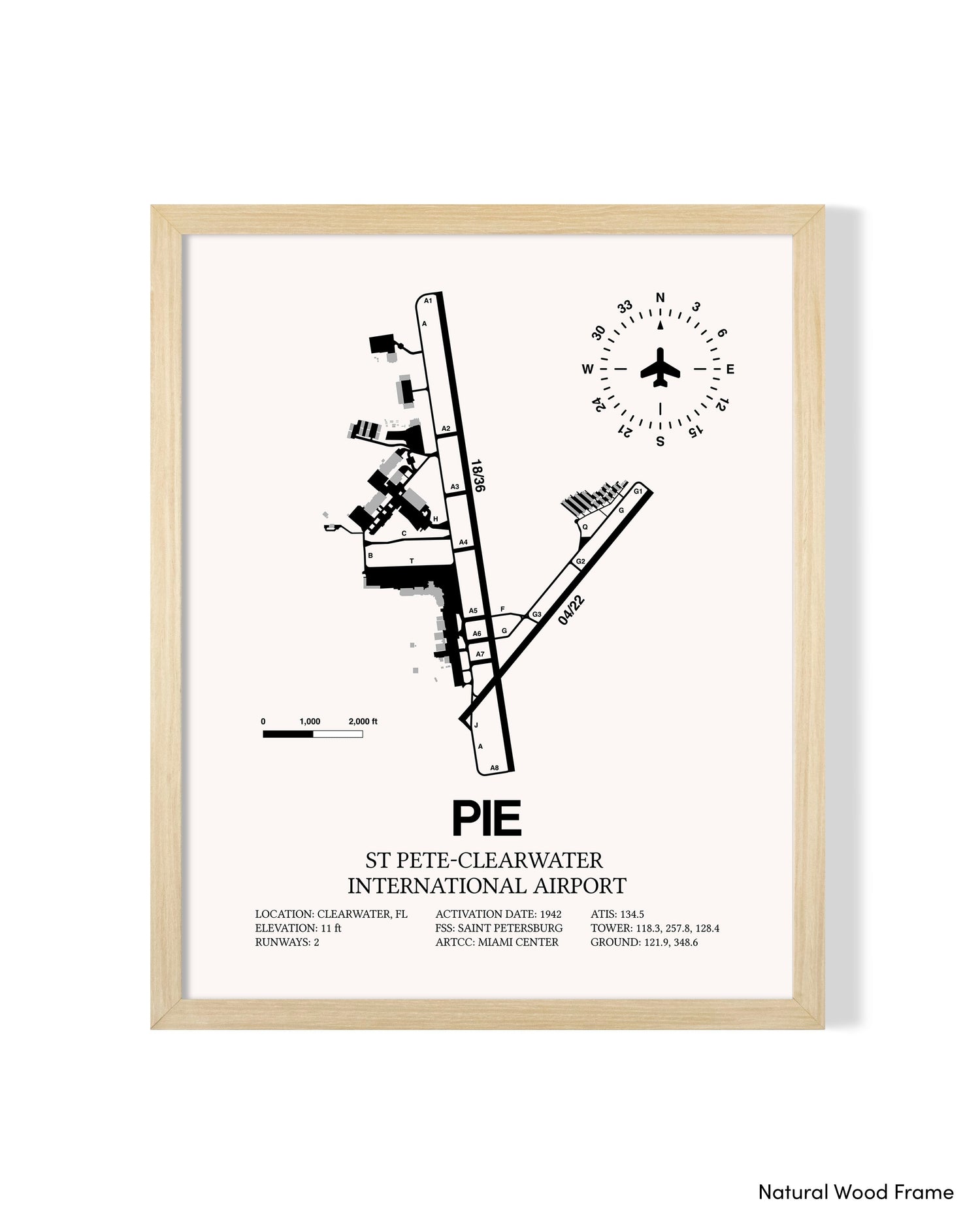 Detailed Airport Map of St Pete-Clearwater International Airport (PIE) in White with a Natural Frame