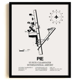 Framed Detailed Airport Map of St Pete-Clearwater International Airport (PIE) in White with a Black Frame