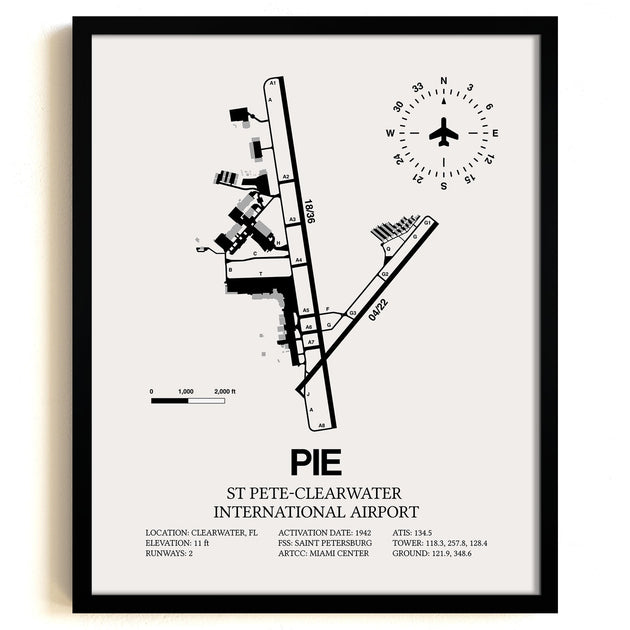 Pie Map St Pete-Clearwater International Airport (PIE) Framed Detailed Airport ...