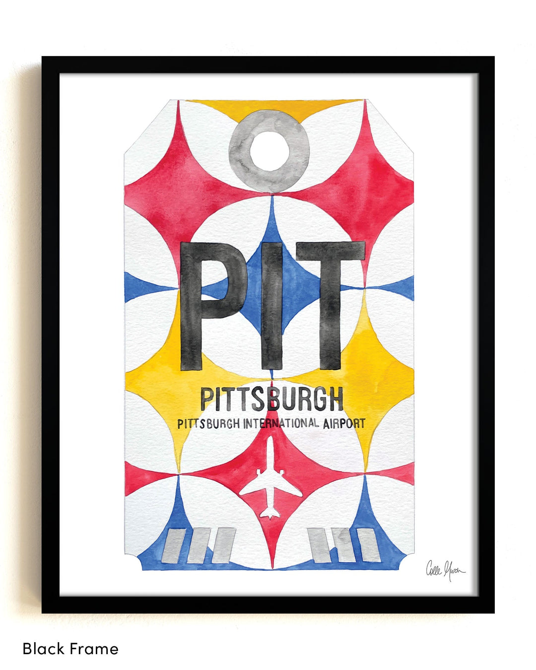 Framed Watercolor Print of Pittsburgh International Airport (PIT) with a Black Frame