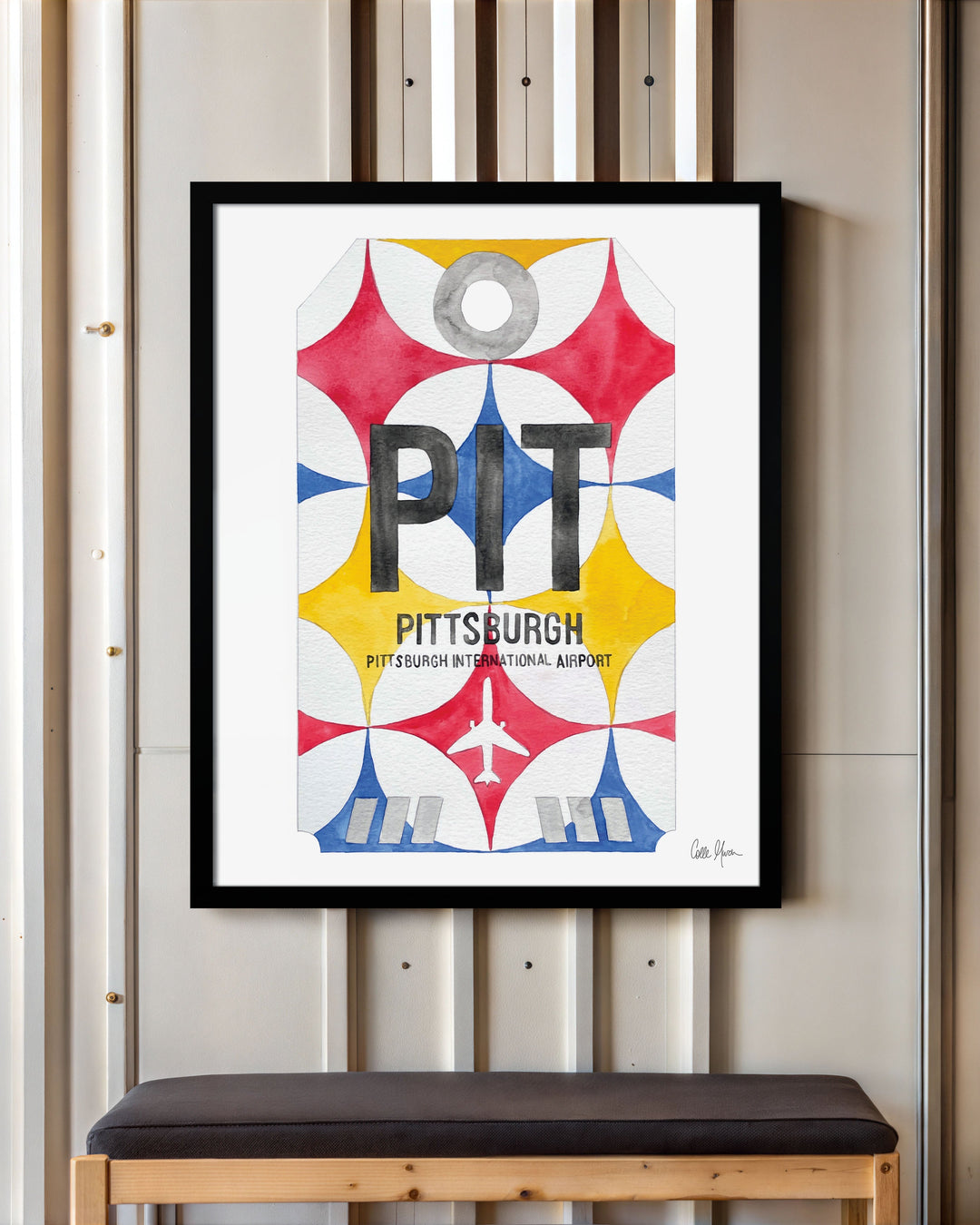 Framed Watercolor Print of Pittsburgh International Airport (PIT) with a Black Frame