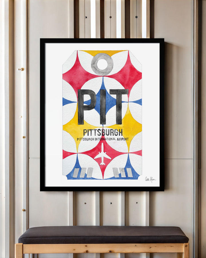 Framed Watercolor Print of Pittsburgh International Airport (PIT) with a Black Frame