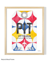 Framed Watercolor Print of Pittsburgh International Airport (PIT) with a Natural Wood Frame
