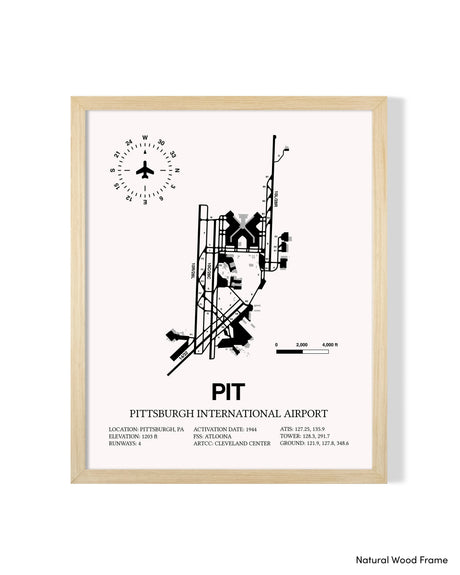 Detailed Airport Map of Pittsburgh International Airport (PIT) in White with a Natural Frame