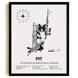Framed Detailed Airport Map of Pittsburgh International Airport (PIT) in White with a Black Frame