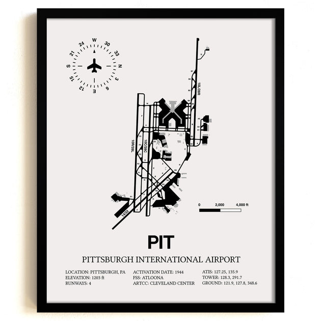 Pittsburgh International Airport (PIT) Framed Detailed Airport Map ...
