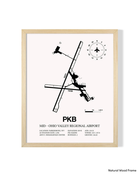 Detailed Airport Map of Mid - Ohio Valley Regional Airport (PKB) in White with a Natural Frame