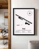 Framed Detailed Airport Map of M Graham Clark Downtown Airport (PLK) in White with a Black Frame
