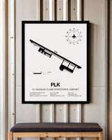 Framed Detailed Airport Map of M Graham Clark Downtown Airport (PLK) in White with a Black Frame