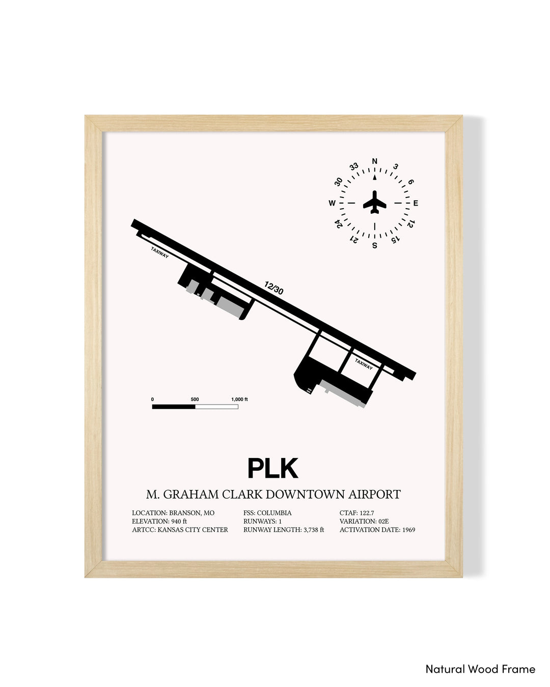 Detailed Airport Map of M Graham Clark Downtown Airport (PLK) in White with a Natural Frame
