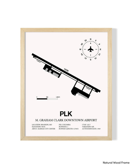 Detailed Airport Map of M Graham Clark Downtown Airport (PLK) in White with a Natural Frame