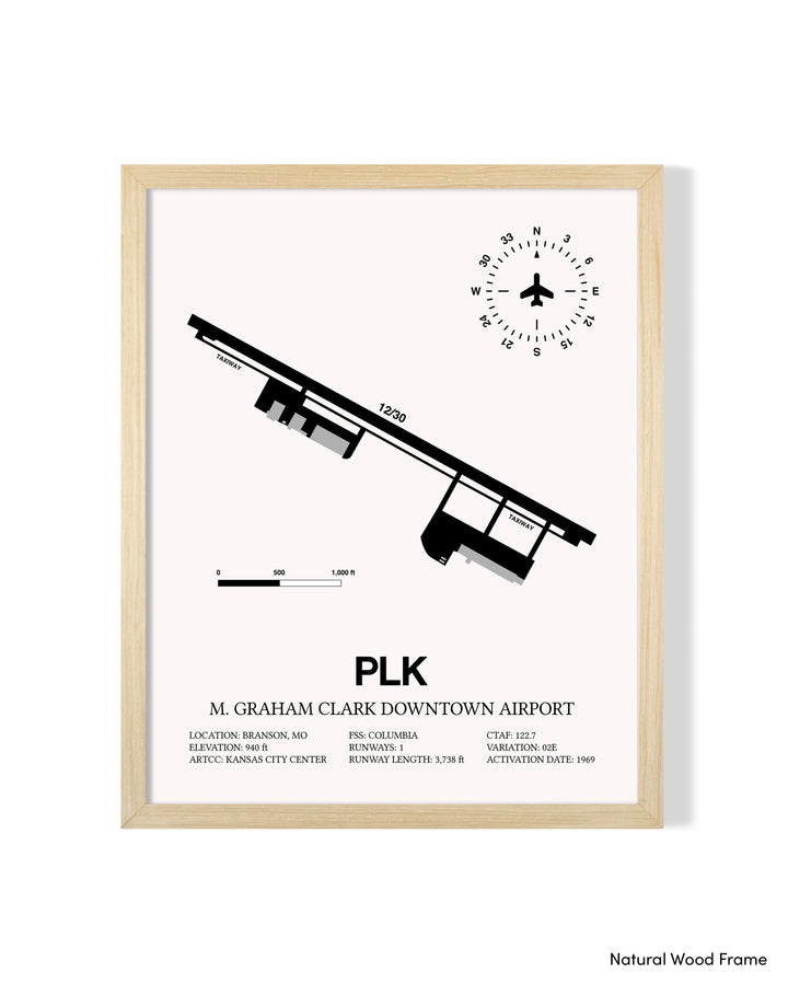 Detailed Airport Map of M Graham Clark Downtown Airport (PLK) in White with a Natural Frame
