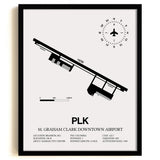 Framed Detailed Airport Map of M Graham Clark Downtown Airport (PLK) in White with a Black Frame