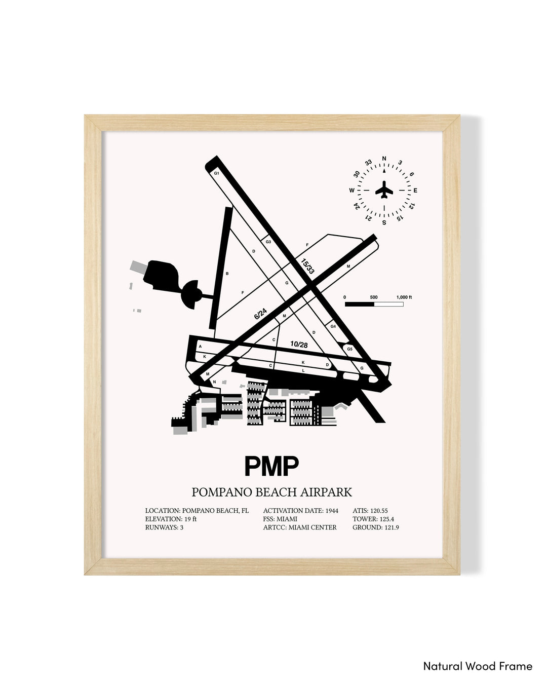 Detailed Airport Map of Pompano Beach Airpark (PMP) in White with a Natural Frame