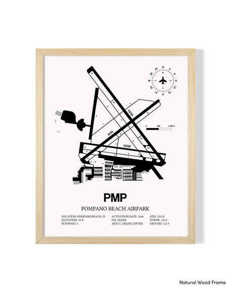 Detailed Airport Map of Pompano Beach Airpark (PMP) in White with a Natural Frame
