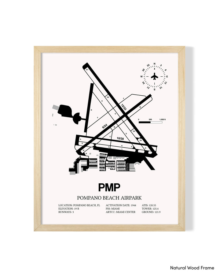 Detailed Airport Map of Pompano Beach Airpark (PMP) in White with a Natural Frame