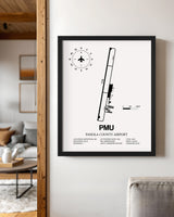 Framed Detailed Airport Map of Panola County Airport (PMU) in White with a Black Frame