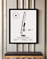 Framed Detailed Airport Map of Panola County Airport (PMU) in White with a Black Frame