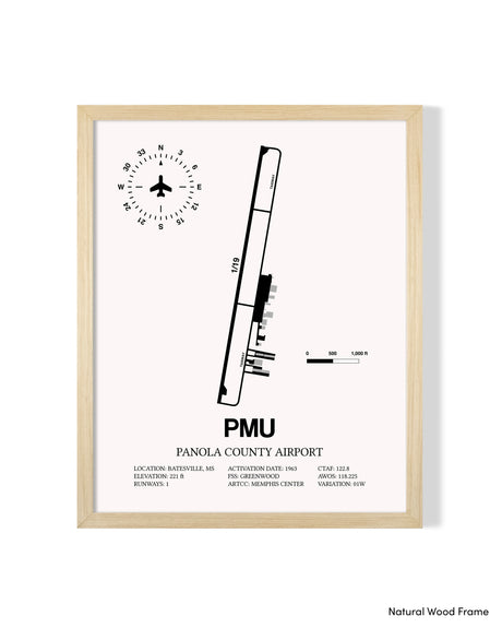Detailed Airport Map of Panola County Airport (PMU) in White with a Natural Frame