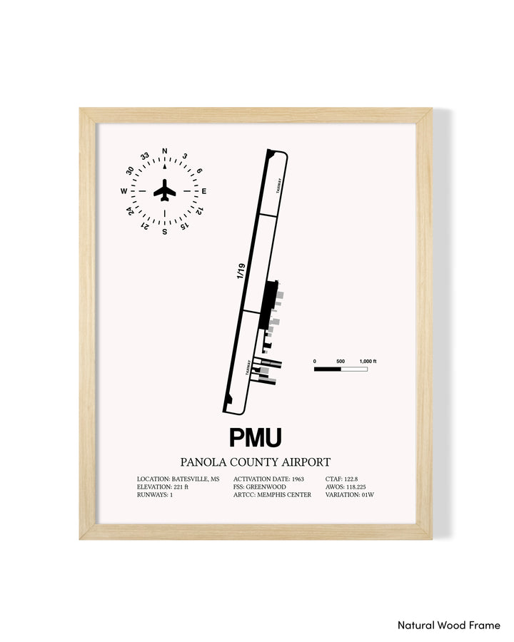 Detailed Airport Map of Panola County Airport (PMU) in White with a Natural Frame