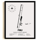 Framed Detailed Airport Map of Panola County Airport (PMU) in White with a Black Frame