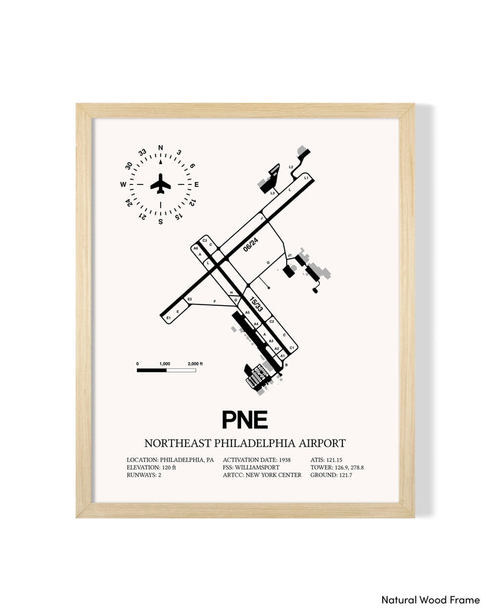 Detailed Airport Map of Northeast Philadelphia Airport (PNE) in White with a Natural Frame