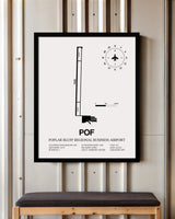 Framed Detailed Airport Map of Poplar Bluff Regional Business Airport (POF) in White with a Black Frame