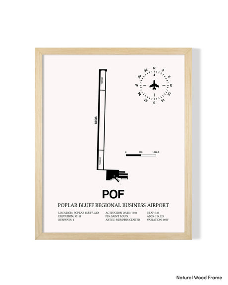 Detailed Airport Map of Poplar Bluff Regional Business Airport (POF) in White with a Natural Frame