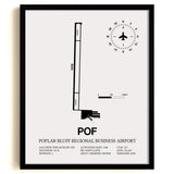 Framed Detailed Airport Map of Poplar Bluff Regional Business Airport (POF) in White with a Black Frame