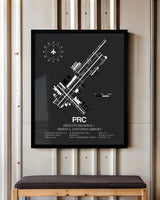 Framed Detailed Airport Map of Prescott International Airport - Ernest A. Love Field (PRC) in Gray with a Black Frame