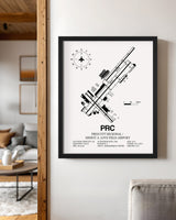 Framed Detailed Airport Map of Prescott International Airport - Ernest A. Love Field (PRC) in White with a Black Frame