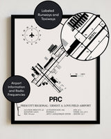 Framed Detailed Airport Map of Prescott International Airport - Ernest A. Love Field (PRC) in White with a Black Frame