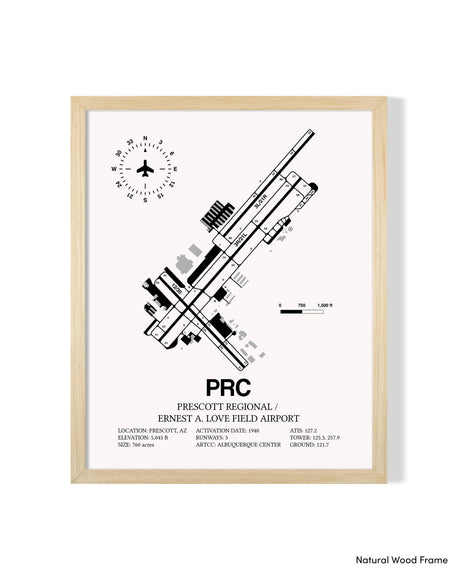 Detailed Airport Map of Prescott International Airport - Ernest A. Love Field (PRC) in White with a Natural Frame