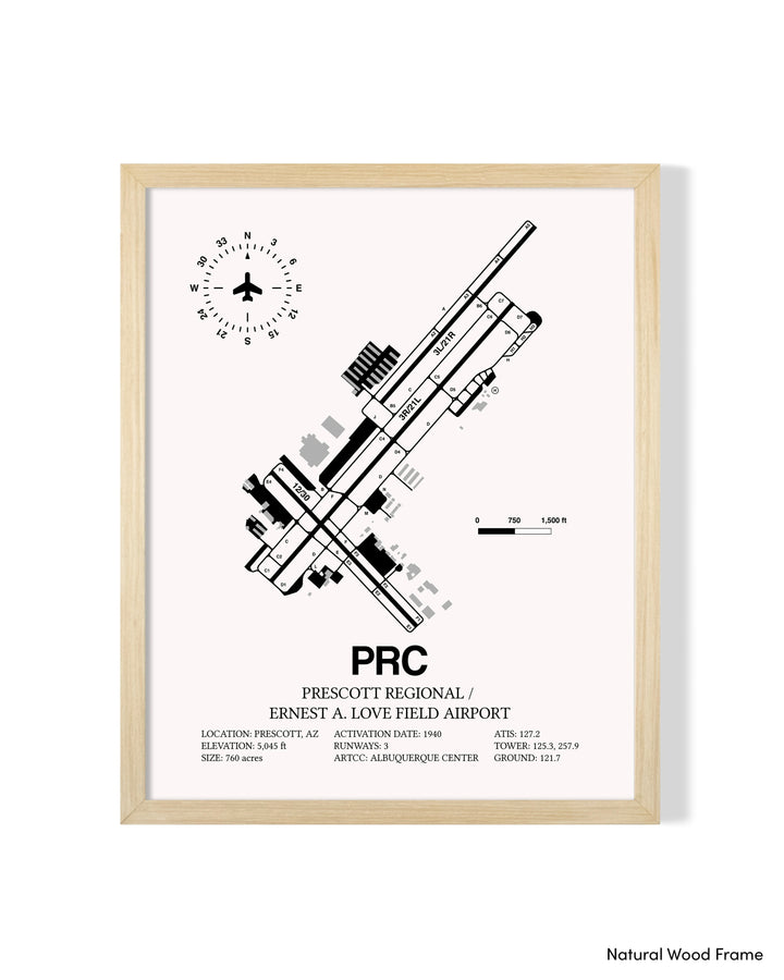 Detailed Airport Map of Prescott International Airport - Ernest A. Love Field (PRC) in White with a Natural Frame