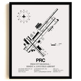 Framed Detailed Airport Map of Prescott International Airport - Ernest A. Love Field (PRC) in White with a Black Frame